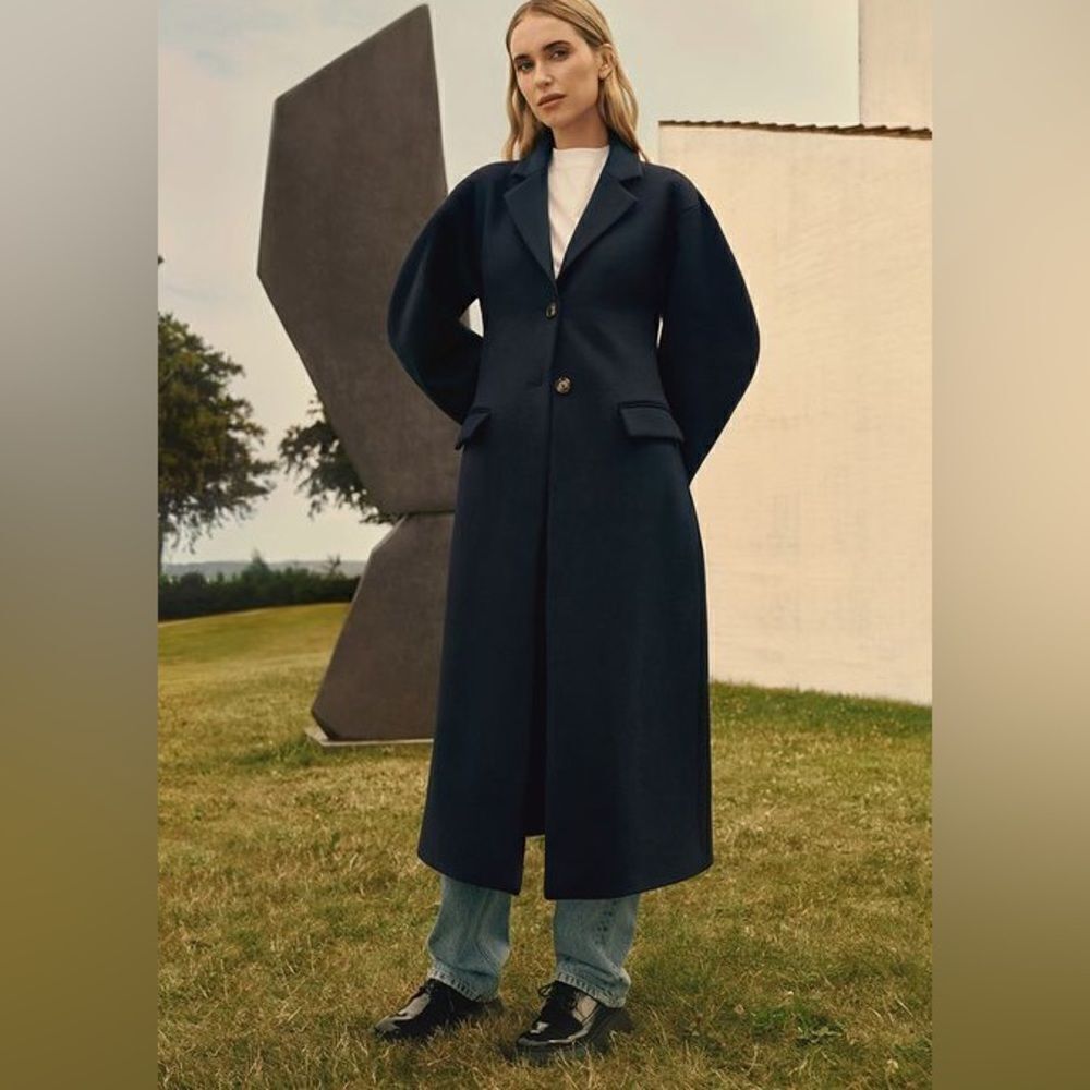 Mango X Pernielle 80% Navy Wool Blend Coat New - Picture 2 of 4